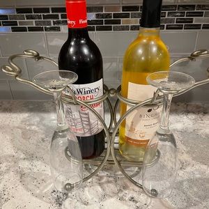 Metal wine bottle and glass holder